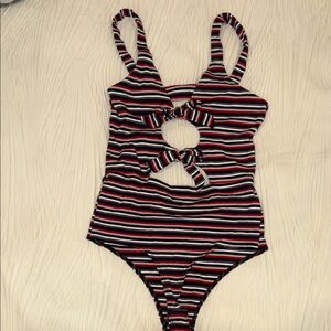 Olivaceous Patriotic Striped bodysuit
